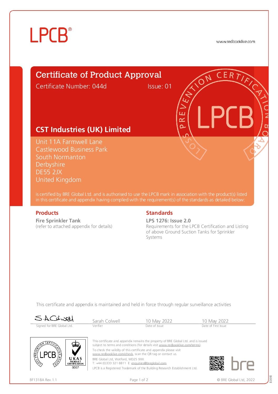 LPCB: Certificate of Product Approval